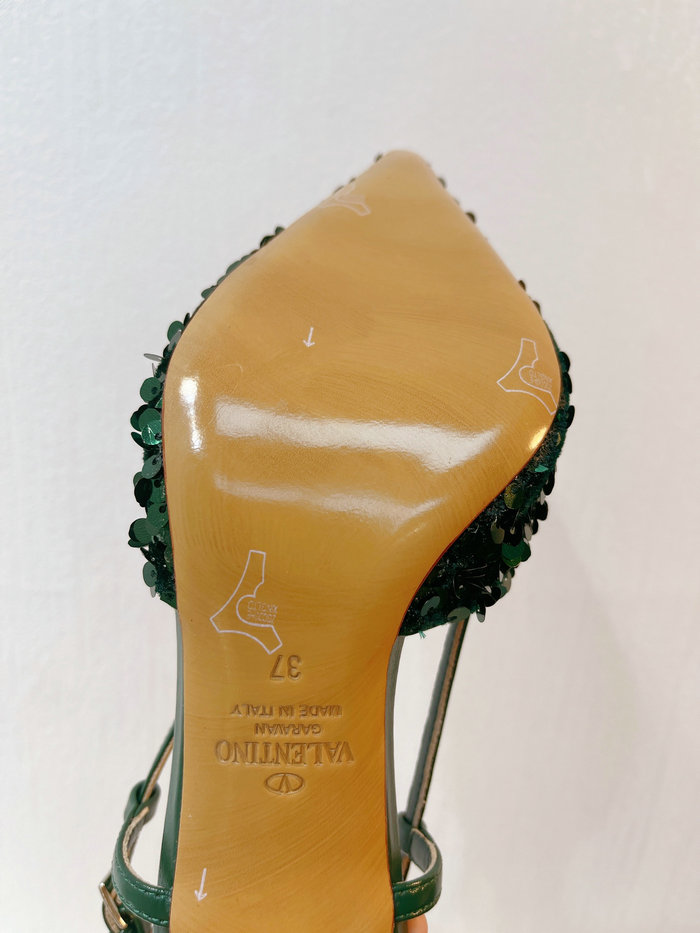 Valentino Sequins Slingback Pumps Green SNV073002