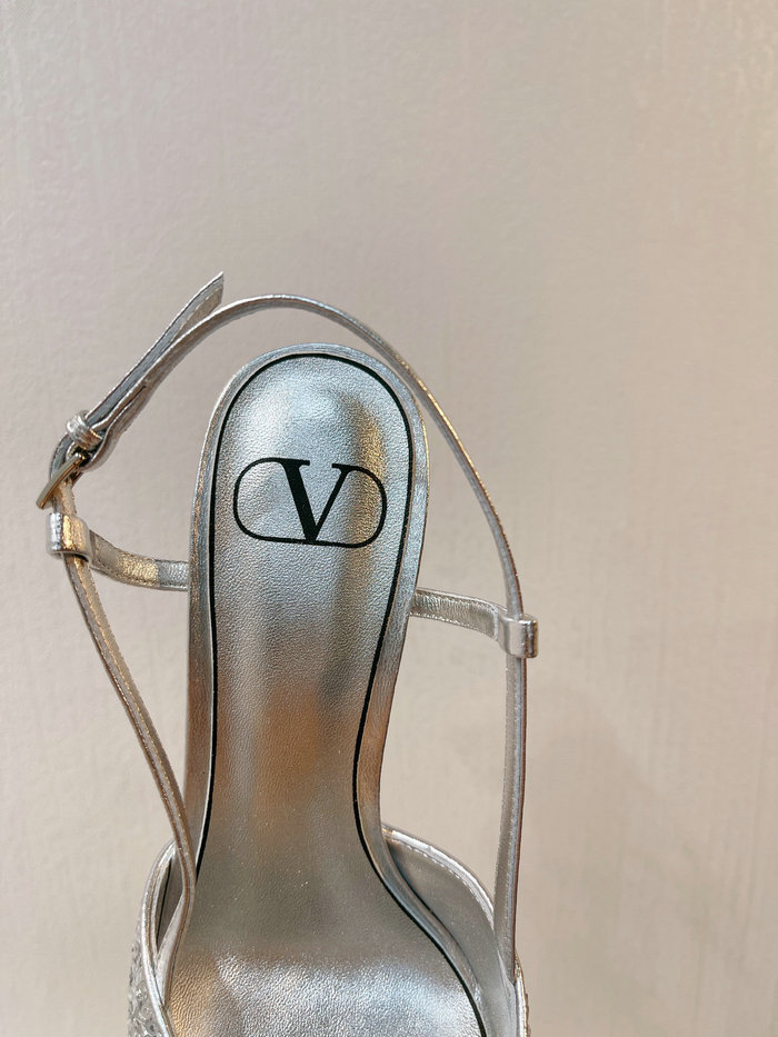 Valentino Sequins Slingback Pumps Silver SNV073002