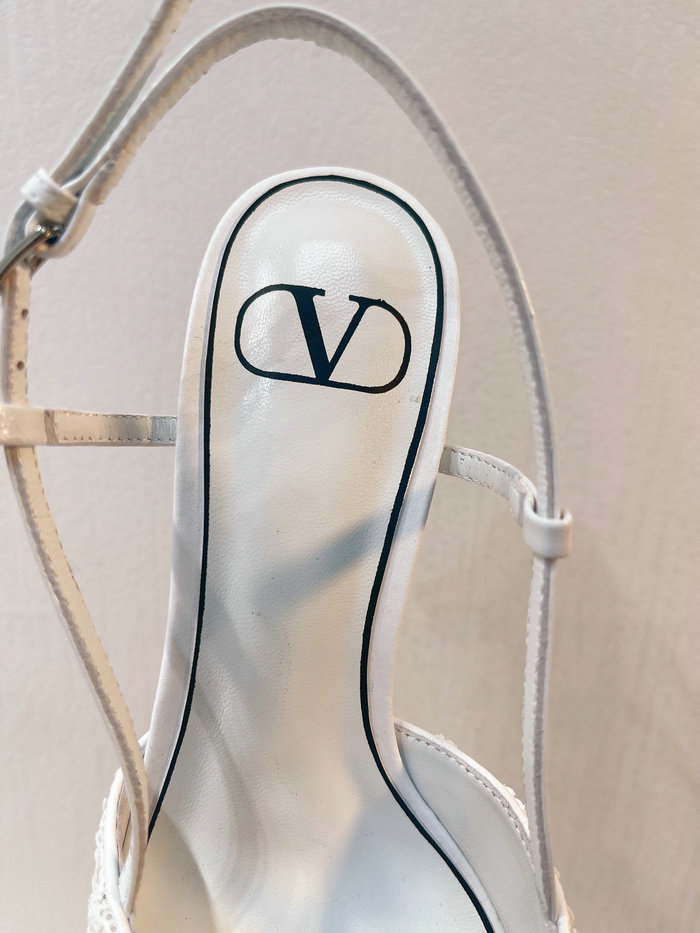 Valentino Sequins Slingback Pumps White SNV073002