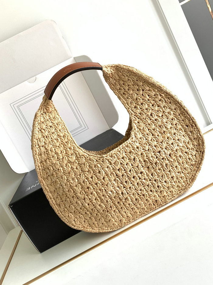 Celine Classic Panier Hobo Bag in Raffia and Calfskin C112772