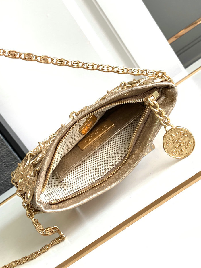 Chanel Gold Bronze Metal Leather Coin Evening Bag AS2308