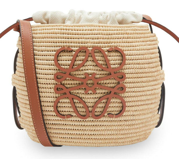 Loewe Beehive Basket bag in raffia and calfskin L8002