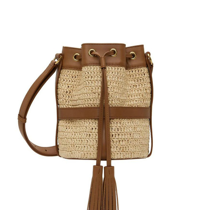 Saint Laurent Raffia Shoulder Bag Beige 688223