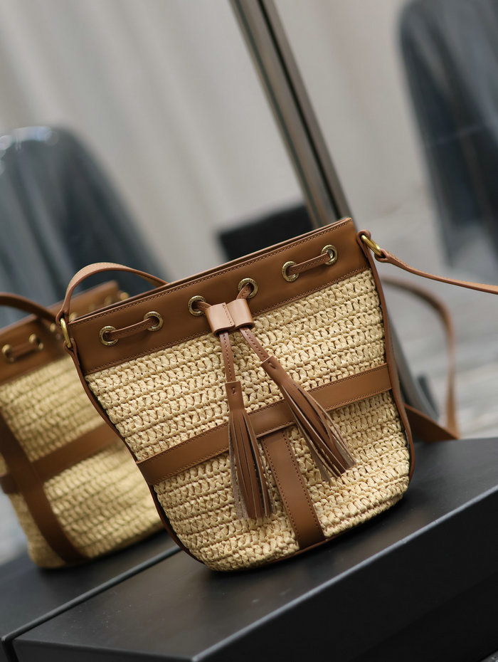 Saint Laurent Raffia Shoulder Bag Beige 688223