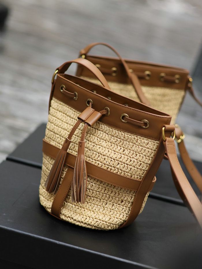 Saint Laurent Raffia Shoulder Bag Beige 688223