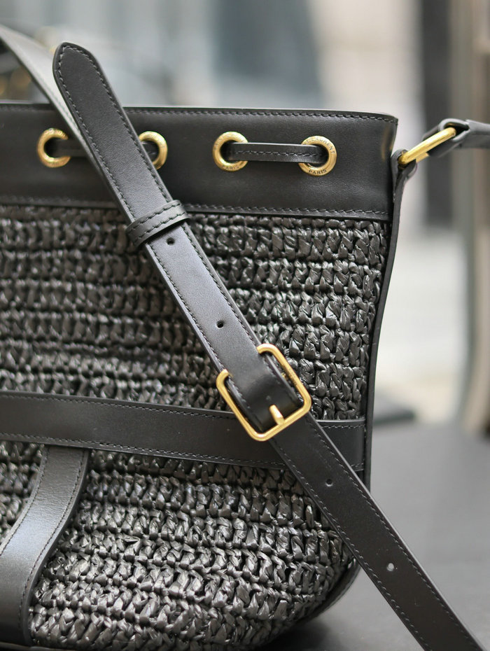 Saint Laurent Raffia Shoulder Bag Black 688223