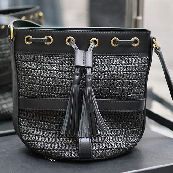 Saint Laurent Raffia Shoulder Bag Black 688223