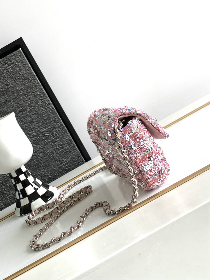 Chanel Sequins Mini Flap Evening Bag Pink AS23