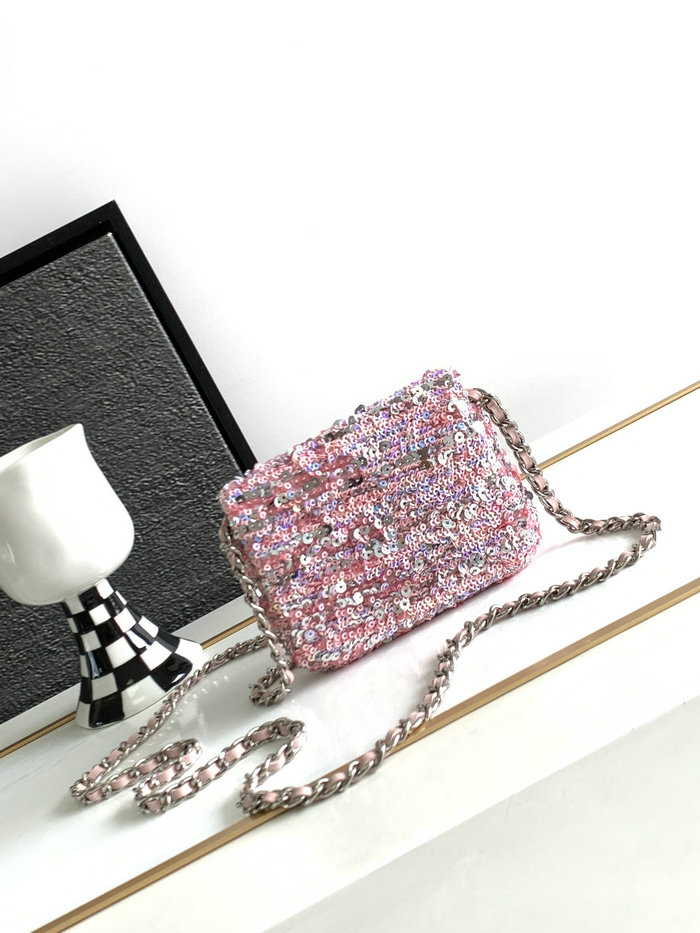 Chanel Sequins Mini Flap Evening Bag Pink AS23