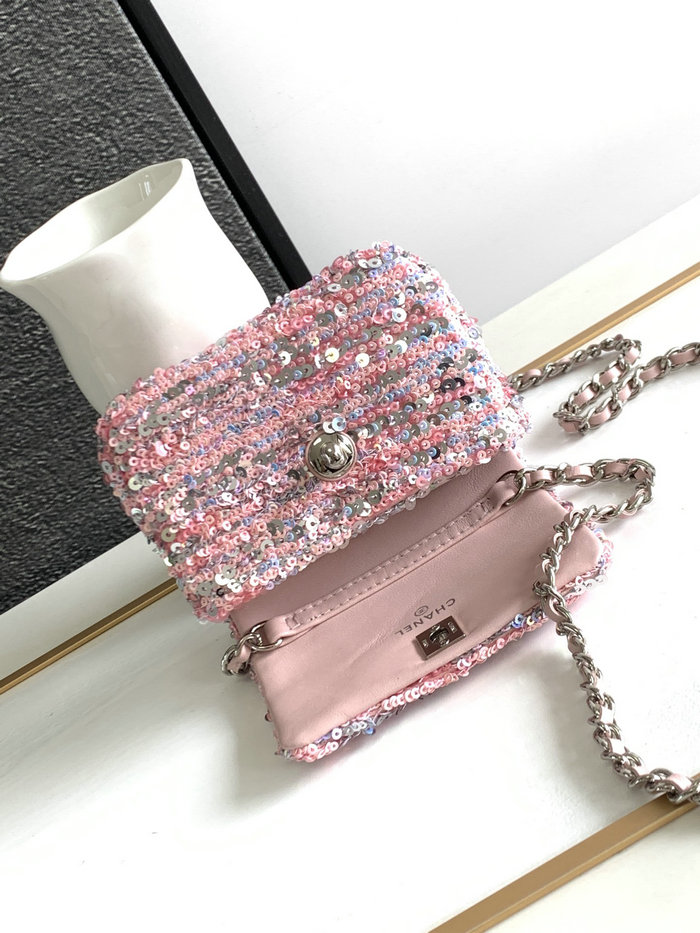 Chanel Sequins Mini Flap Evening Bag Pink AS23