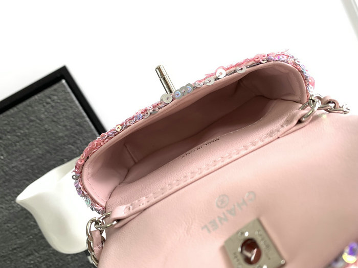 Chanel Sequins Mini Flap Evening Bag Pink AS23