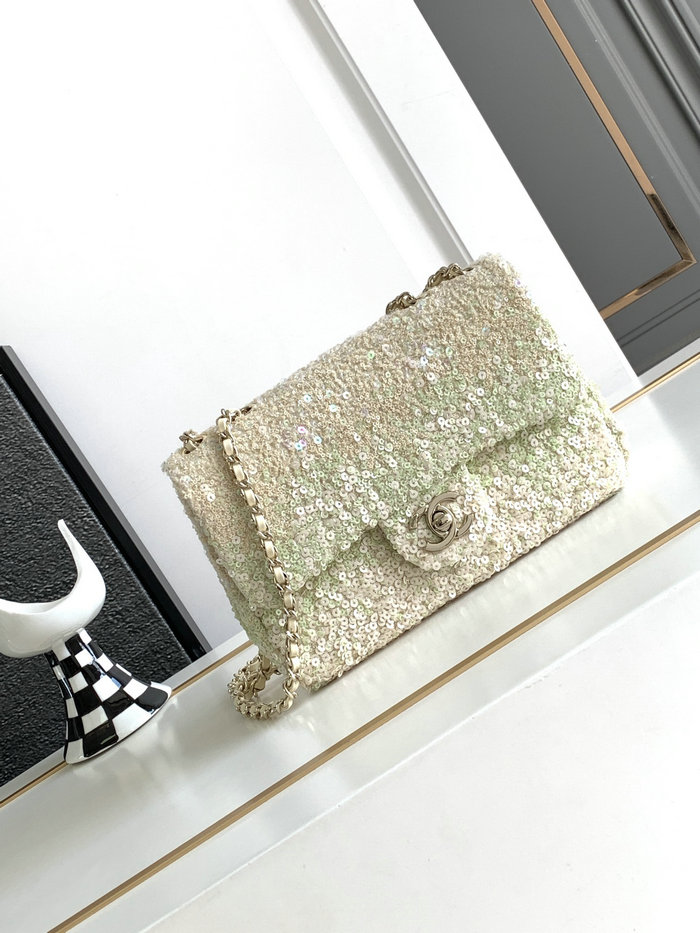 Chanel Sequins Small Flap Evening Bag Beige AS23