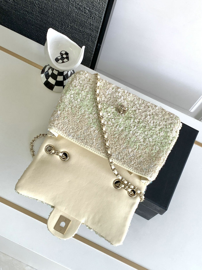 Chanel Sequins Small Flap Evening Bag Beige AS23