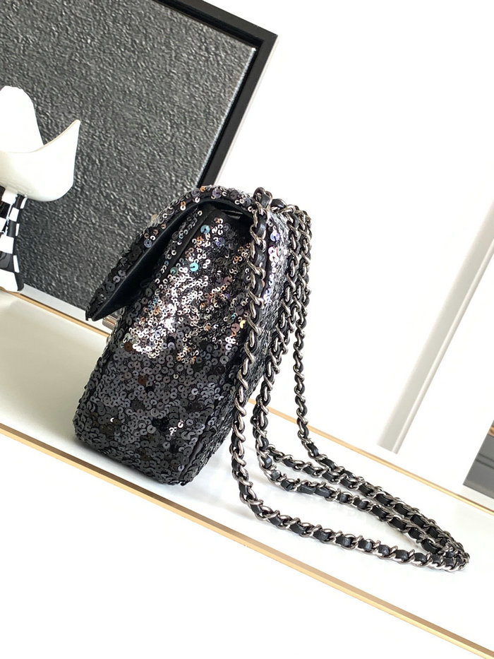 Chanel Sequins Small Flap Evening Bag Black AS23