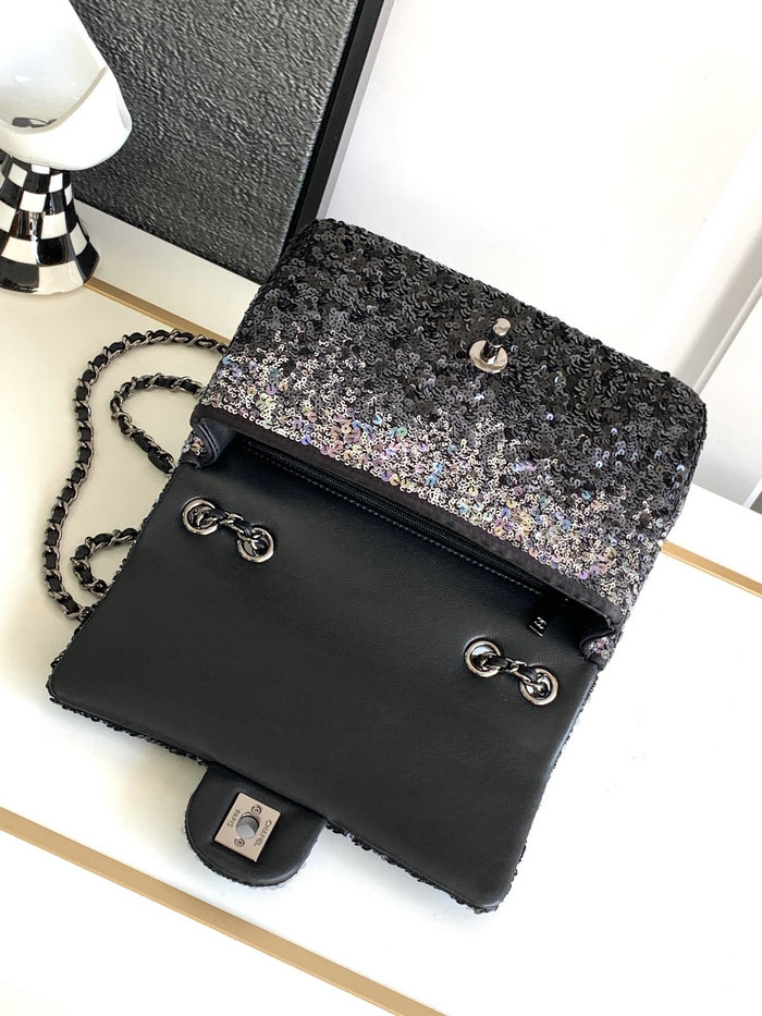 Chanel Sequins Small Flap Evening Bag Black AS23