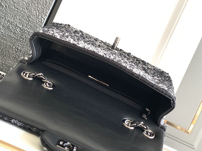 Chanel Sequins Small Flap Evening Bag Black AS23