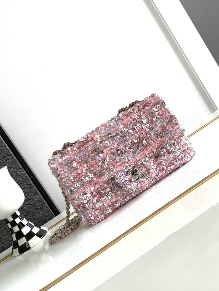 Chanel Sequins Small Flap Evening Bag Pink AS23