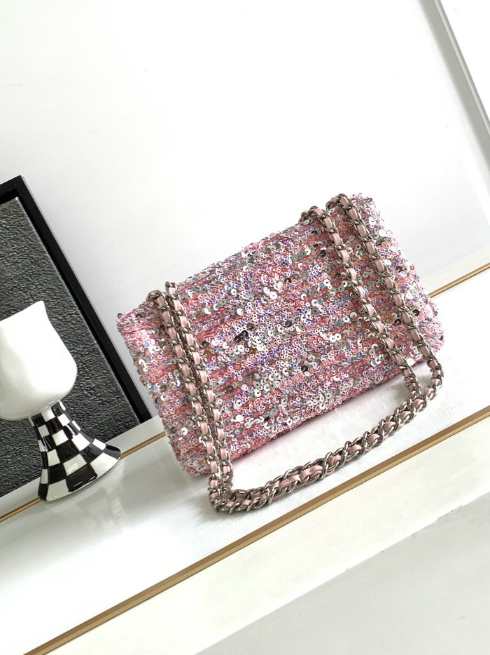 Chanel Sequins Small Flap Evening Bag Pink AS23