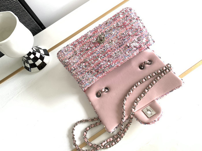 Chanel Sequins Small Flap Evening Bag Pink AS23