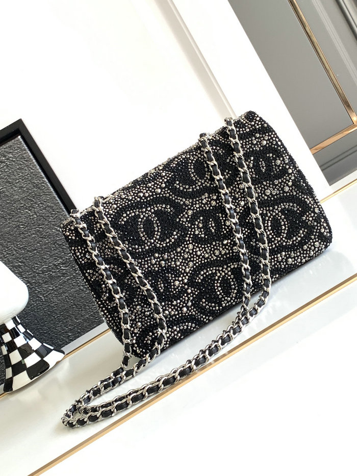 Chanel Small Flap Evening Bag With Crystal Black AS23