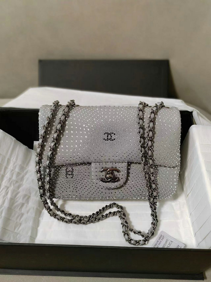 Chanel Small Flap Evening Bag With Crystal Grey AS2320