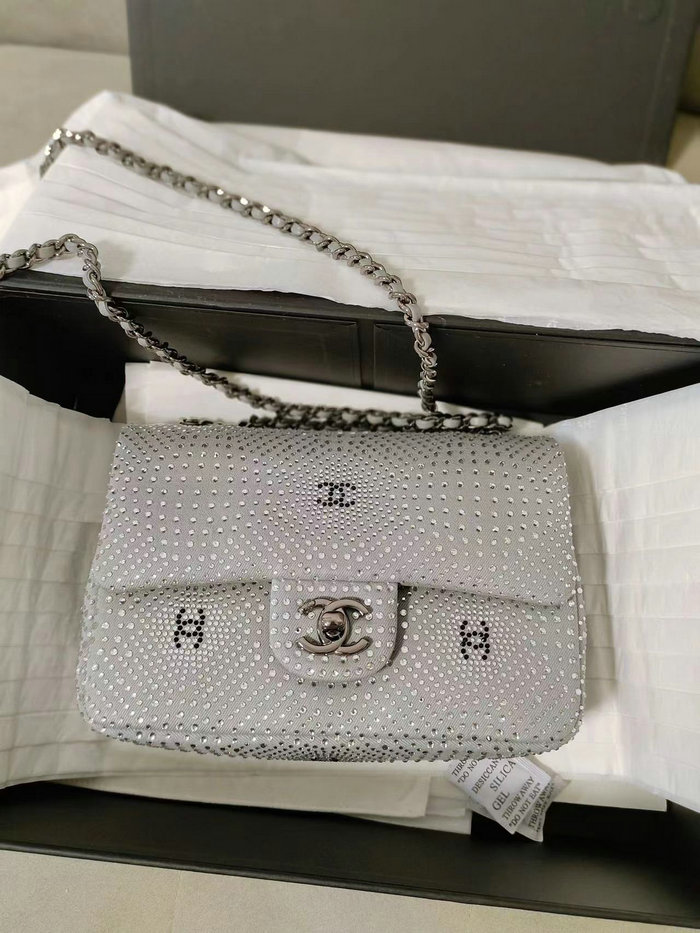 Chanel Small Flap Evening Bag With Crystal Grey AS2320