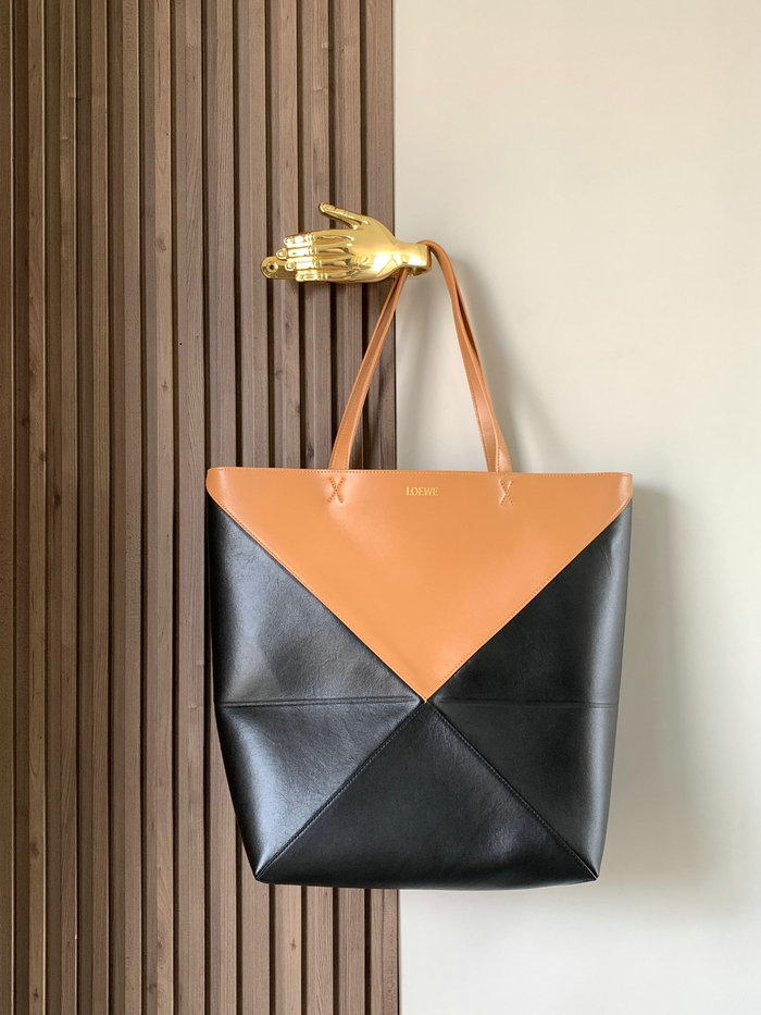 Loewe Large Puzzle Fold Tote Black and Brown L9033