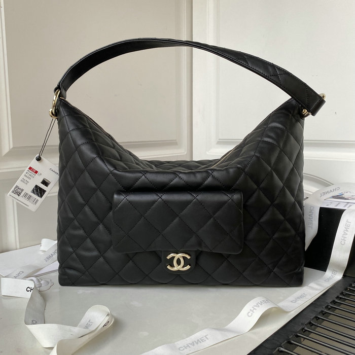 Medium Chanel Calfskin Hobo Bag Black AS4339