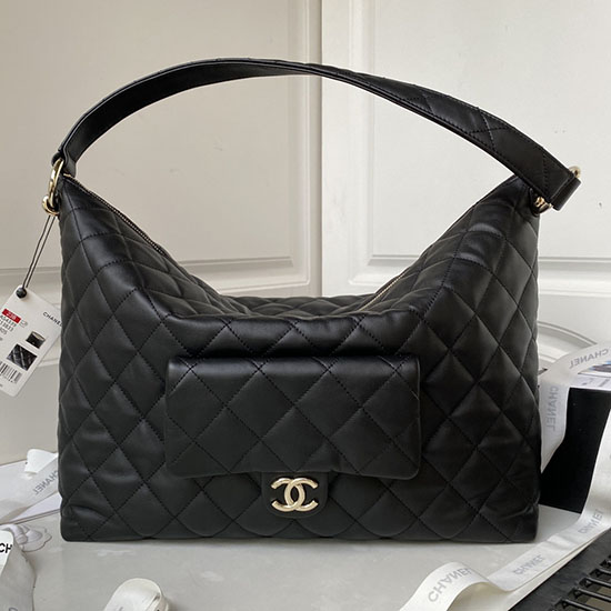 Medium Chanel Calfskin Hobo Bag Black AS4339