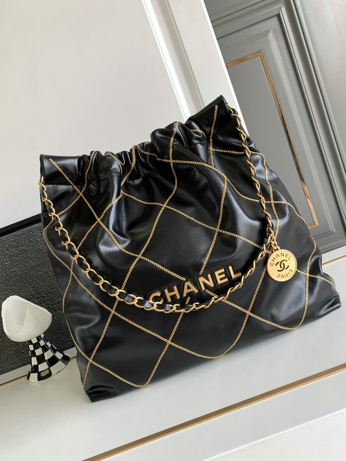 Medium Chanel Shiny Calfskin 22 Handbag Black AS3261