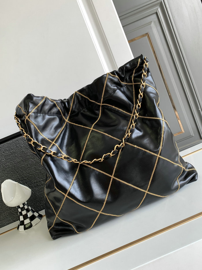 Medium Chanel Shiny Calfskin 22 Handbag Black AS3261