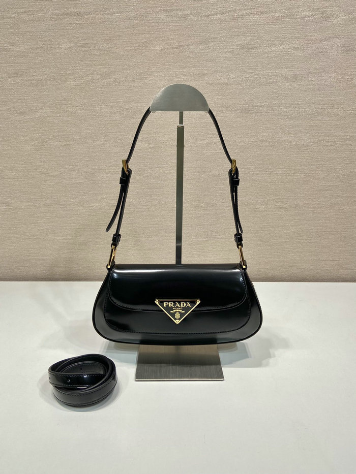 Prada Brushed leather shoulder bag Black 1BD345