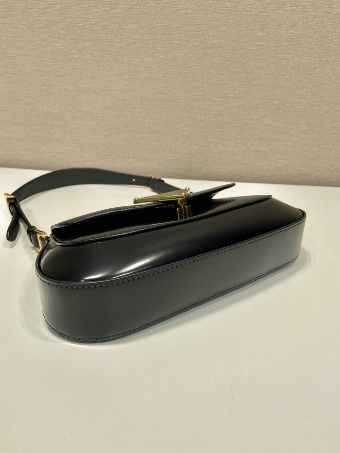 Prada Brushed leather shoulder bag Black 1BD345