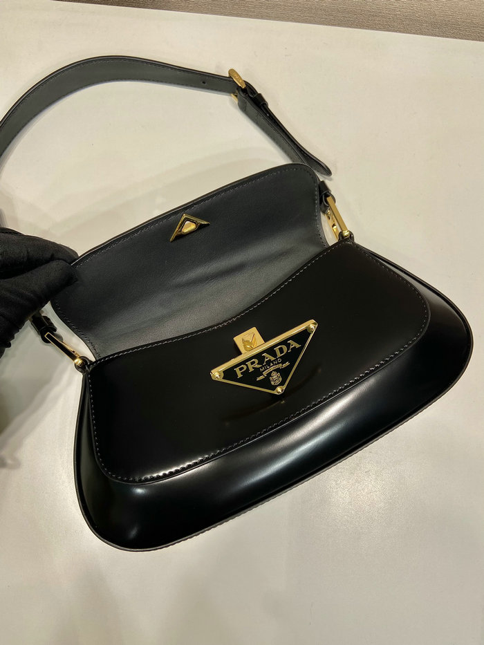 Prada Brushed leather shoulder bag Black 1BD345