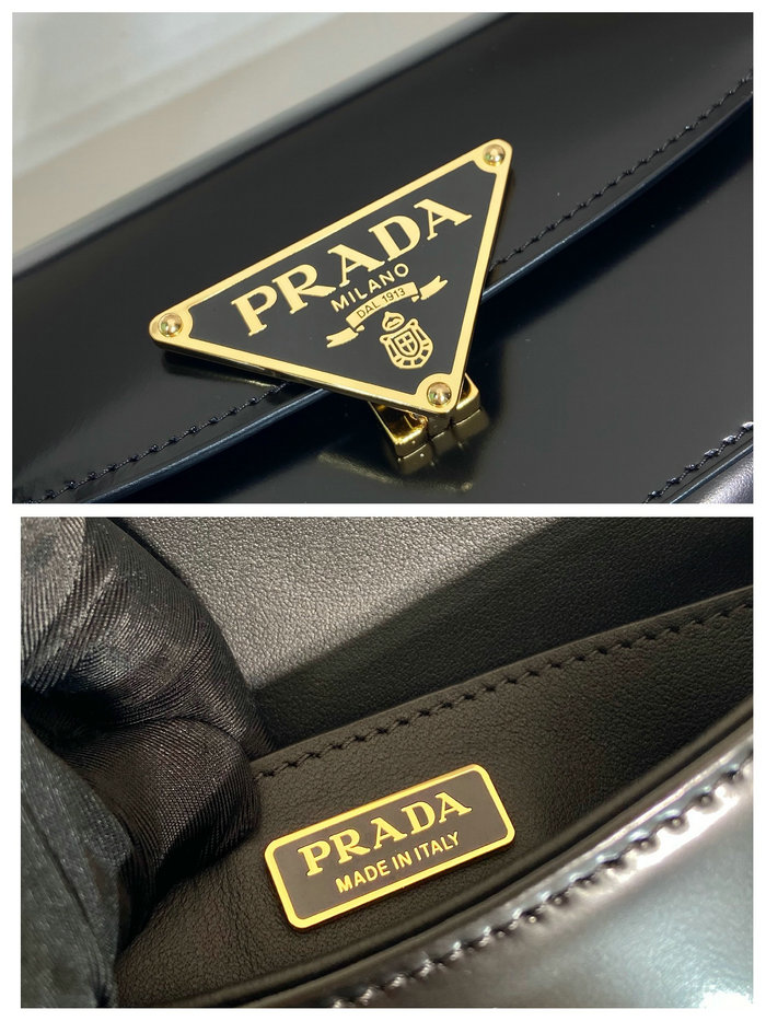 Prada Brushed leather shoulder bag Black 1BD345