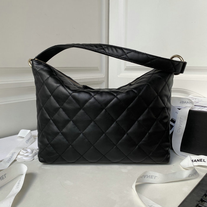 Small Chanel Calfskin Hobo Bag Black AS4347