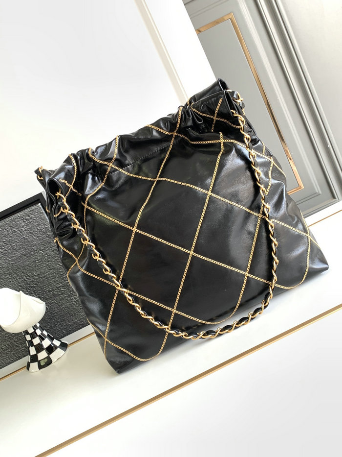 Small Chanel Shiny Calfskin 22 Handbag Black AS3260