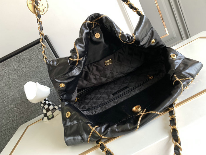 Small Chanel Shiny Calfskin 22 Handbag Black AS3260