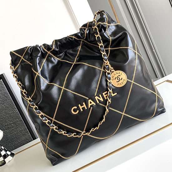 Small Chanel Shiny Calfskin 22 Handbag Black AS3260