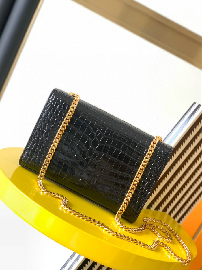 Saint Laurent Crocodile Kate 24 Chain Bag Black with Gold 354119