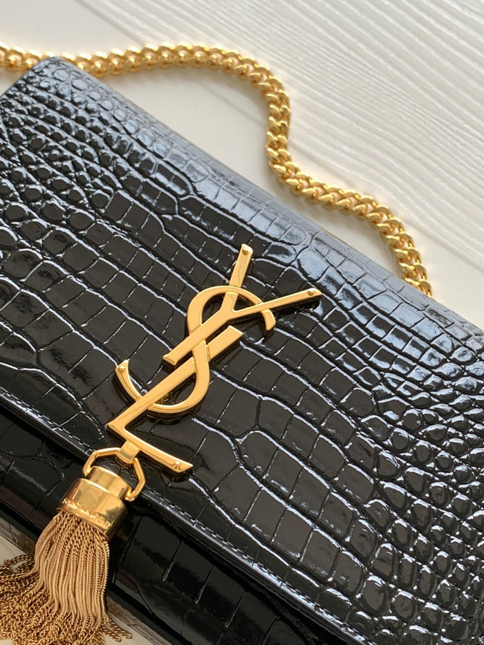 Saint Laurent Crocodile Kate 24 Chain Bag Black with Gold 354119