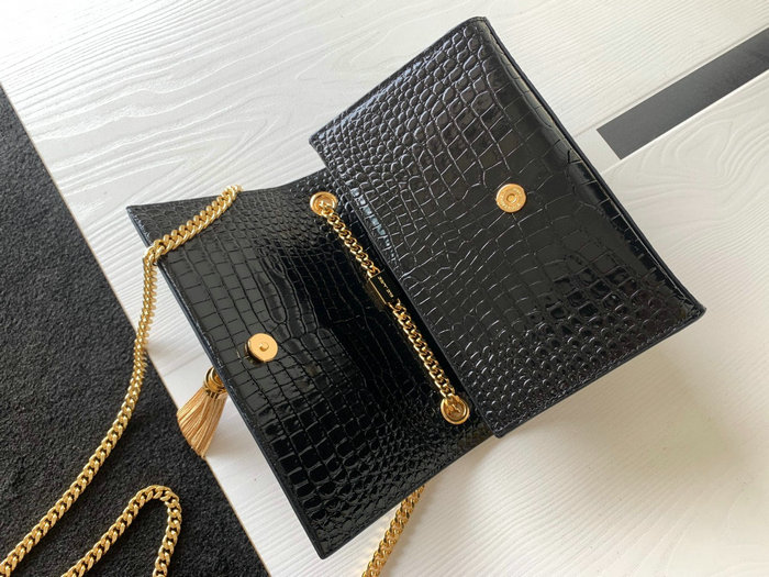 Saint Laurent Crocodile Kate 24 Chain Bag Black with Gold 354119