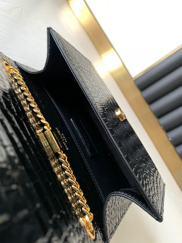 Saint Laurent Crocodile Kate 24 Chain Bag Black with Gold 354119