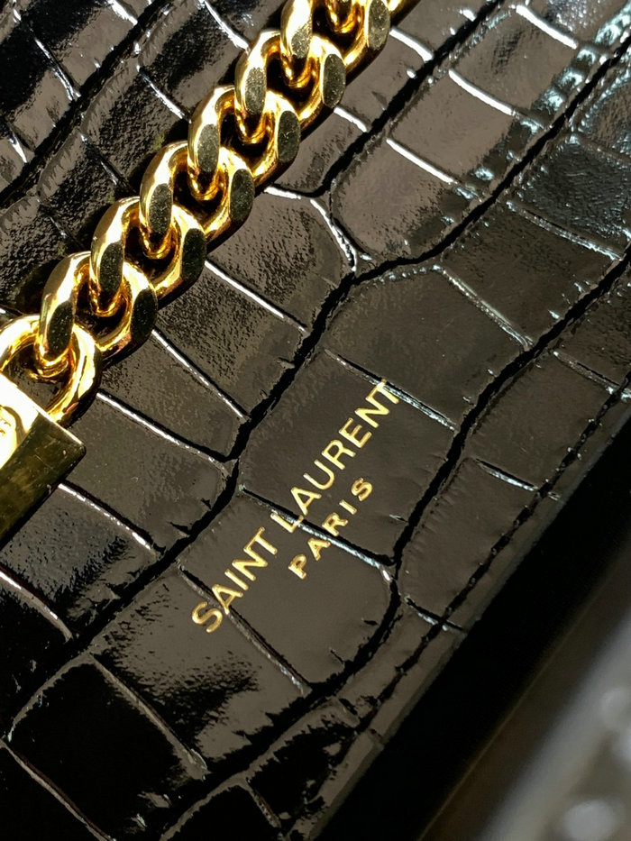 Saint Laurent Crocodile Kate 24 Chain Bag Black with Gold 354119