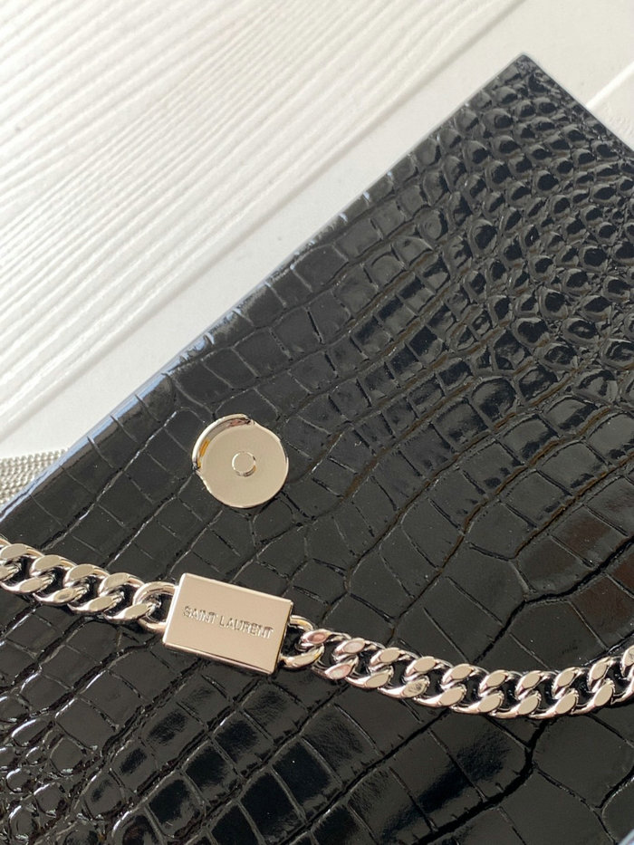 Saint Laurent Crocodile Kate 24 Chain Bag Black with Silver 354119