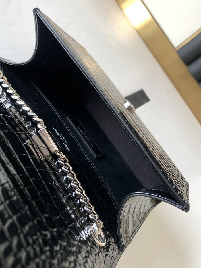 Saint Laurent Crocodile Kate 24 Chain Bag Black with Silver 354119