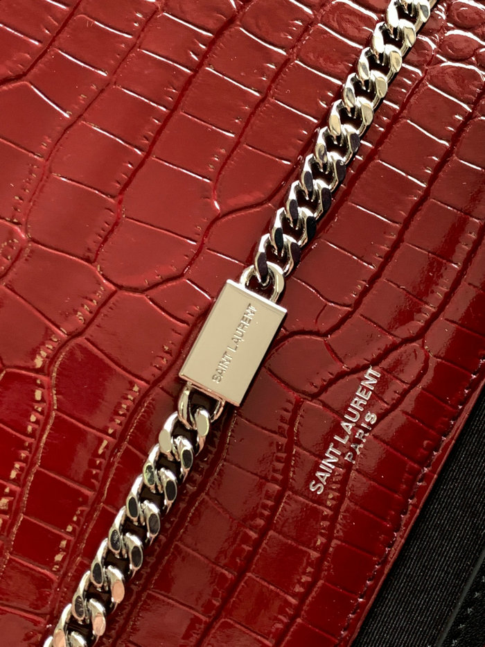 Saint Laurent Crocodile Kate 24 Chain Bag Burgundy 354119