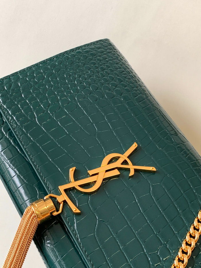 Saint Laurent Crocodile Kate 24 Chain Bag Green 354119