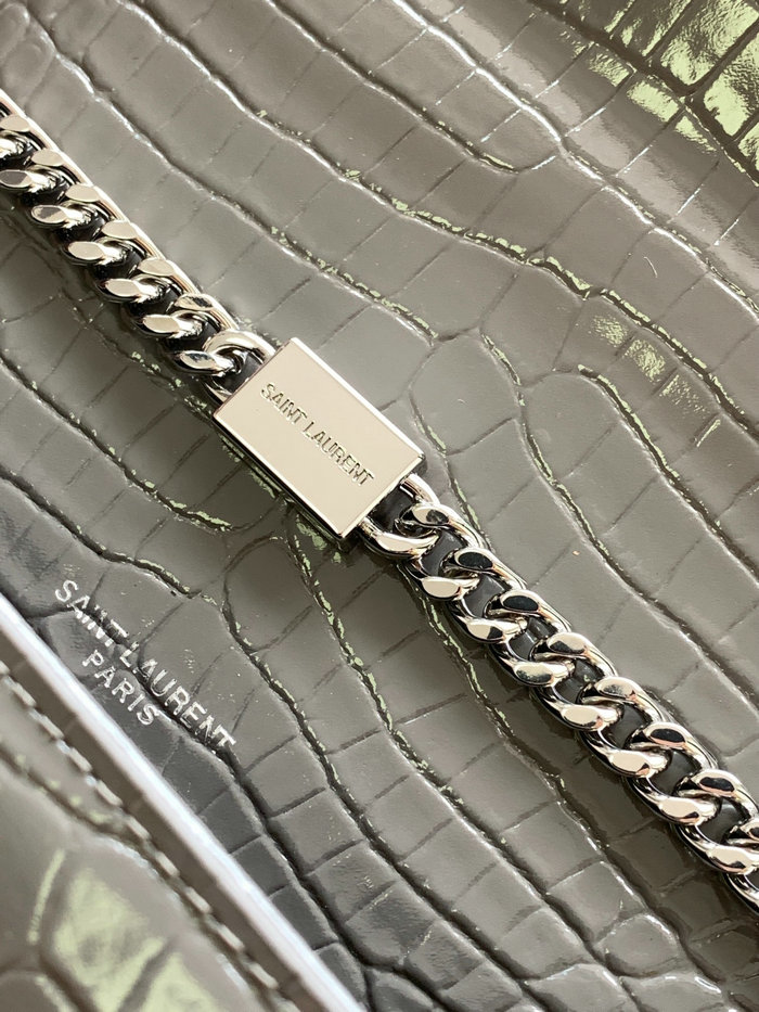 Saint Laurent Crocodile Kate 24 Chain Bag Grey 354119