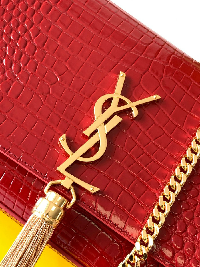 Saint Laurent Crocodile Kate 24 Chain Bag Red 354119